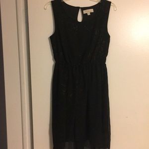 Black hi low dress with gold detailing